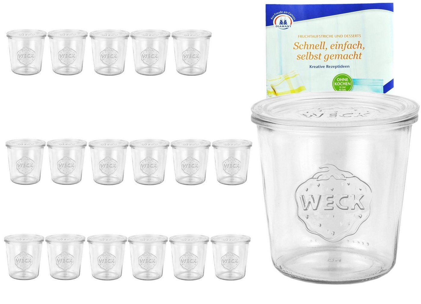 MamboCat Einmachglas 18er Set Weck Gläser 580ml Sturzgläser mit 18 Glasdeckeln Rezeptheft, Glas von MamboCat