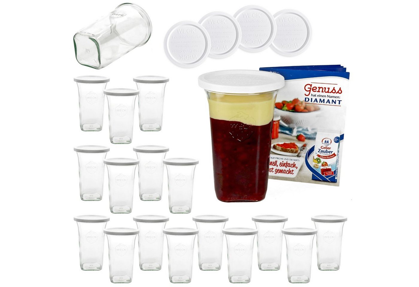 MamboCat Einmachglas 18er Set Weck Quentin 795 ml + 18 Frischhaltedeckel mit Rezeptheft, Glas MamboCat Einmachglas 18er Set Weck Quentin 795 ml + 18 Frischhaltedeckel mit Rezeptheft, Glas von MamboCat