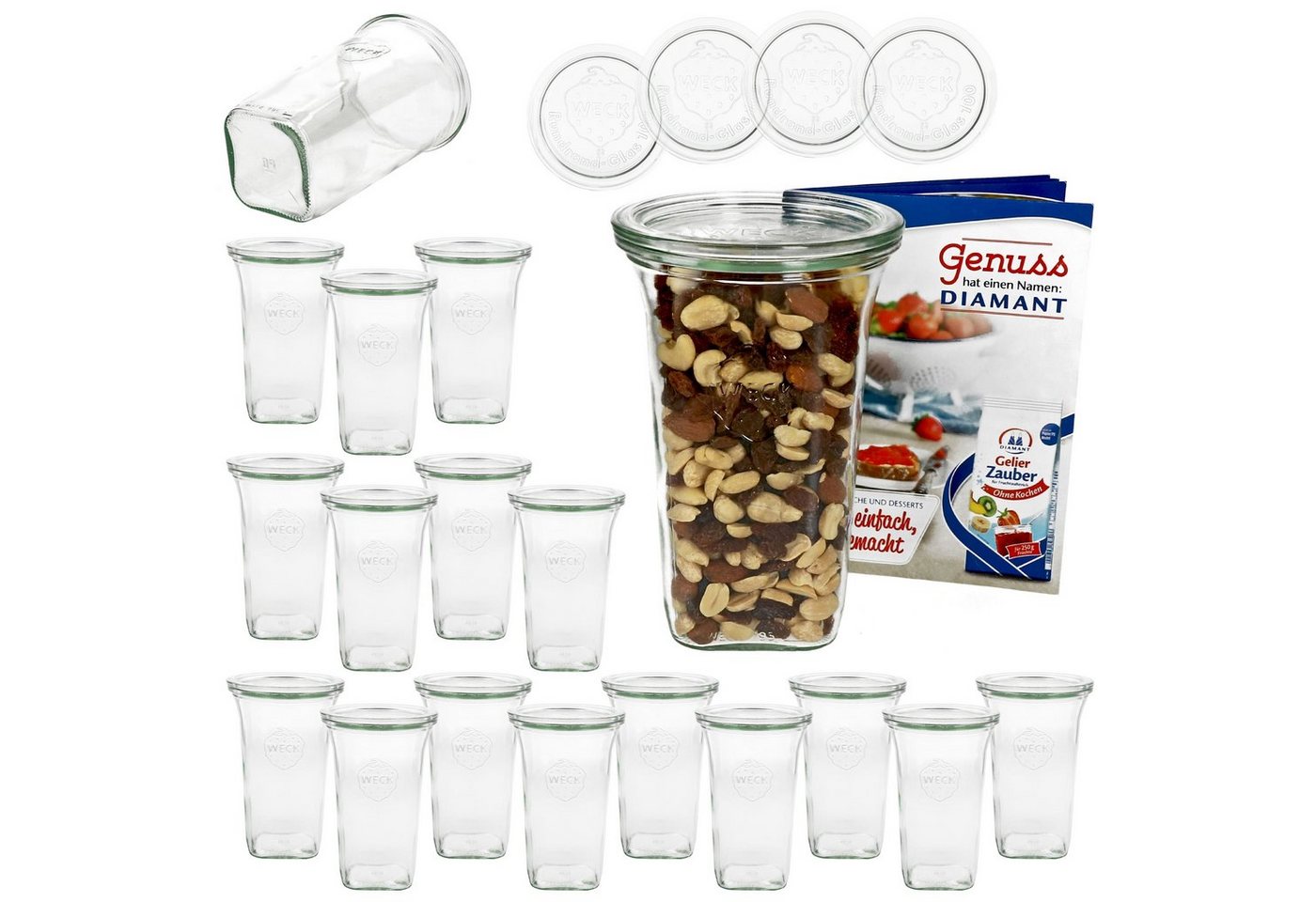 MamboCat Einmachglas 18er Set Weck Quentin 795 ml + 18 Glasdeckel mit Rezeptheft, Glas MamboCat Einmachglas 18er Set Weck Quentin 795 ml + 18 Glasdeckel mit Rezeptheft, Glas von MamboCat
