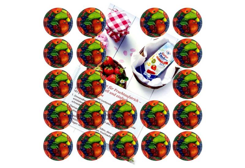 MamboCat Einmachglas 20er Set Deckel To 82 Obst Dekor passend 230ml / 350ml / 435ml Gläser, Metall von MamboCat