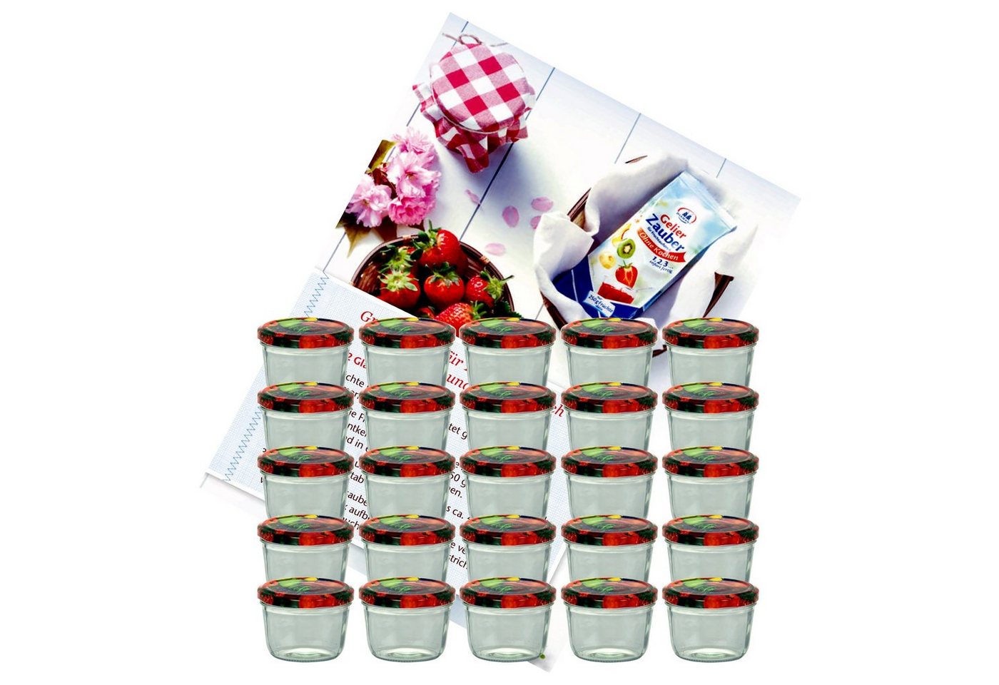 MamboCat Einmachglas 24er Set Sturzglas 230 ml To 82 Obst Dekor Deckel incl. Rezeptheft von MamboCat