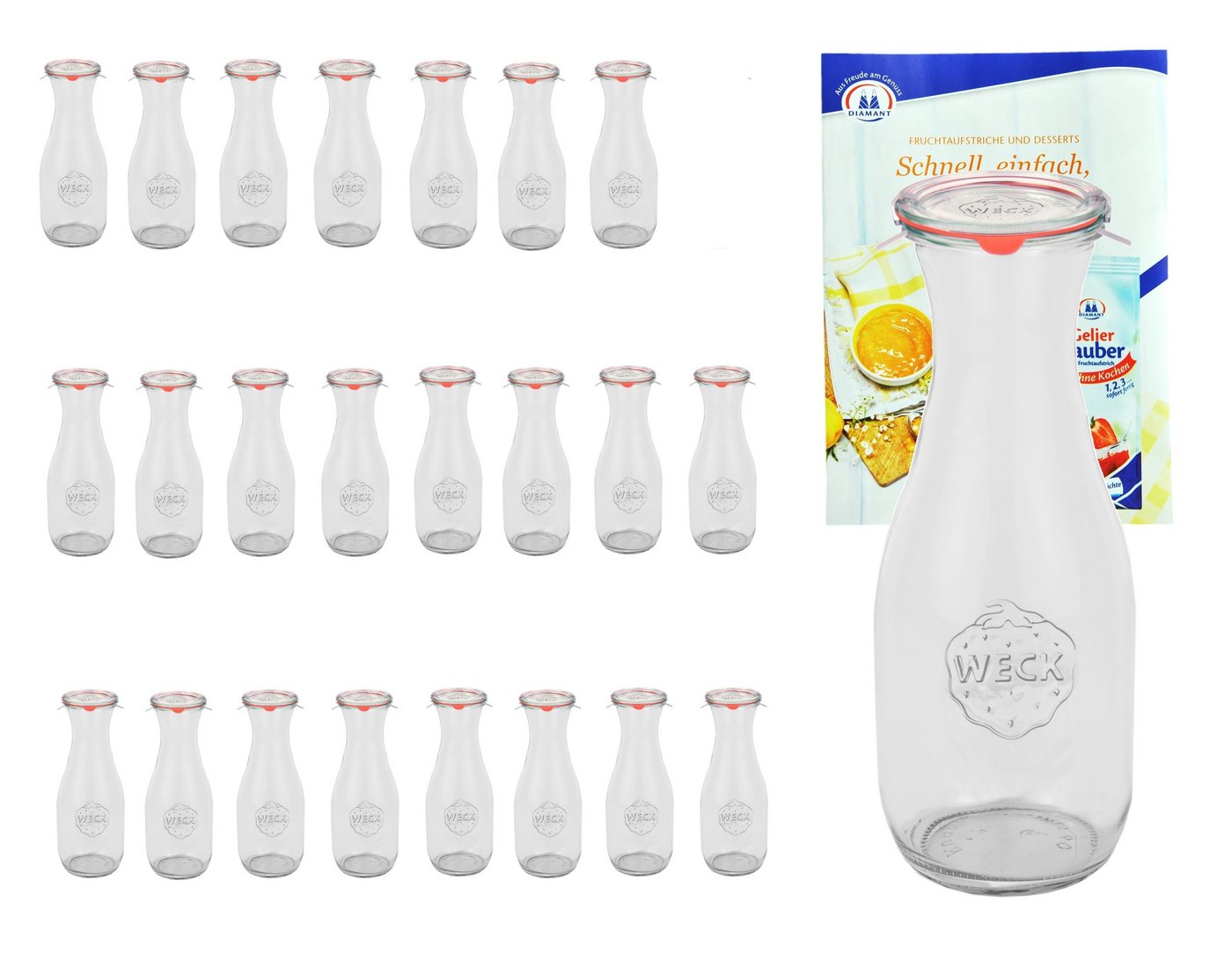 MamboCat Einmachglas 24er Set Weck Gläser 530ml Saftflasche Glasdeckel Einkochringe Klammer, Glas von MamboCat