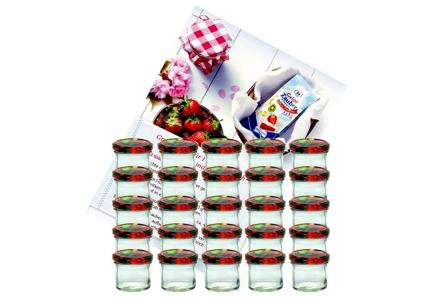 MamboCat Einmachglas 25er Set Sturzglas 125 ml Marmeladenglas To 66 Obst Dekor Deckel, Glas von MamboCat