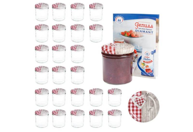 MamboCat Einmachglas 25er Set Sturzglas 350 ml To 82 Deckel Holz-Herz rot incl. Rezeptheft, Glas von MamboCat