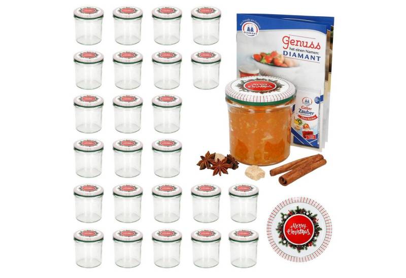 MamboCat Einmachglas 25er Set Sturzglas 350 ml To 82 Merry Christmas Deckel incl Rezeptheft, Glas von MamboCat