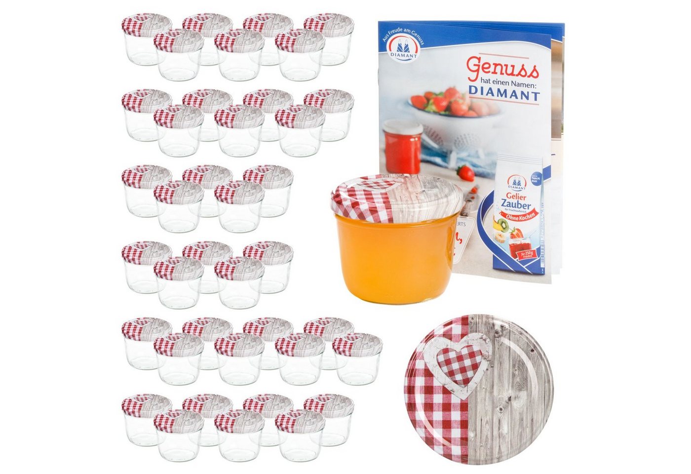 MamboCat Einmachglas 40er Set Sturzglas 230 ml To 82 Holz Herz rot Deckel incl. Rezeptheft, Glas MamboCat Einmachglas 40er Set Sturzglas 230 ml To 82 Holz Herz rot Deckel incl. Rezeptheft, Glas von MamboCat