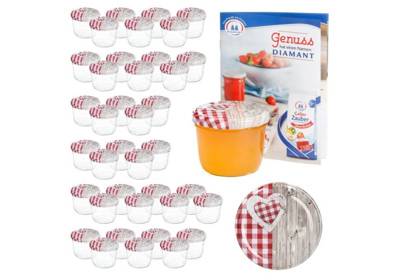 MamboCat Einmachglas 40er Set Sturzglas 230 ml To 82 Holz Herz rot Deckel incl. Rezeptheft, Glas von MamboCat