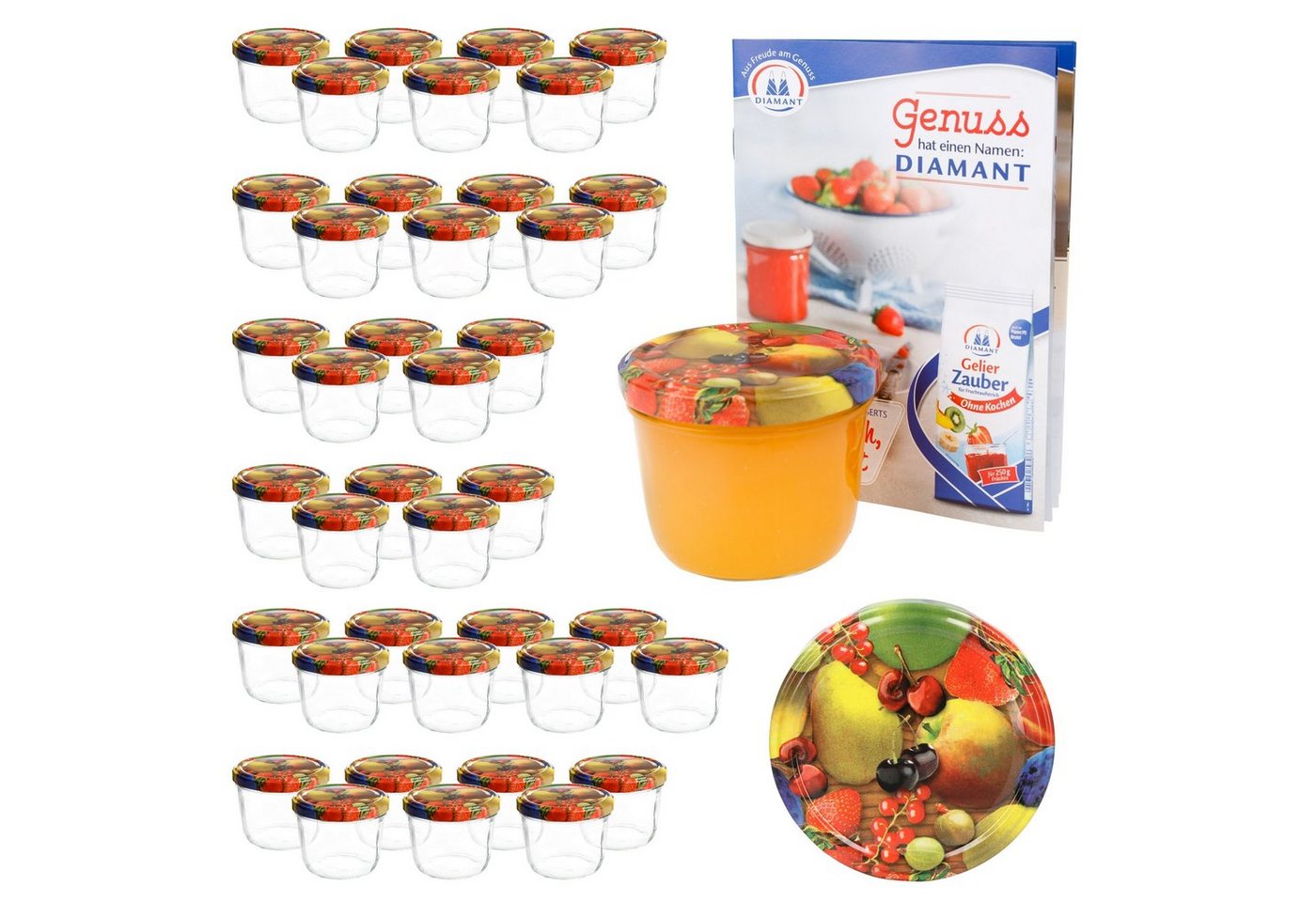 MamboCat Einmachglas 40er Set Sturzglas 230 ml To 82 Obst gelbe Birne Deckel + Rezeptheft, Glas von MamboCat