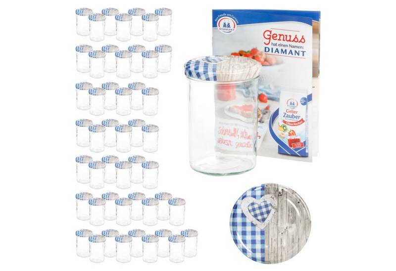 MamboCat Einmachglas 50 Sturzgläser 435 ml Deckel Herz Holz blaukariert Einmachglas, Glas MamboCat Einmachglas 50 Sturzgläser 435 ml Deckel Herz Holz blaukariert Einmachglas, Glas von MamboCat