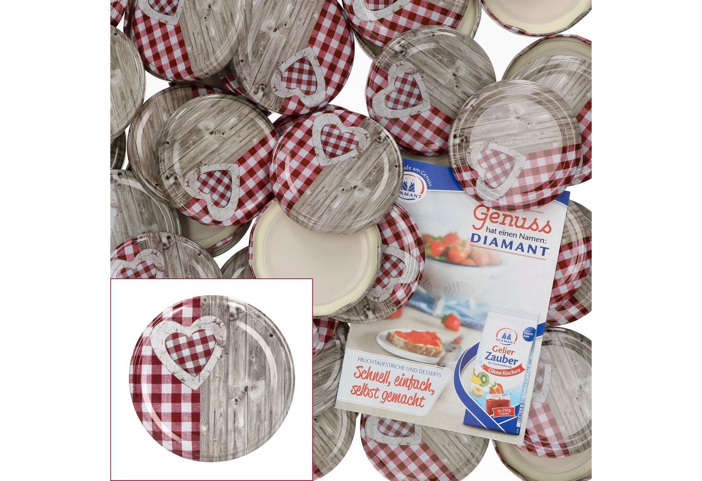 MamboCat Einmachglas 50er Set Deckel To 82 Holz-Herz rot passend für 230ml / 350ml / 435ml, Metall MamboCat Einmachglas 50er Set Deckel To 82 Holz-Herz rot passend für 230ml / 350ml / 435ml, Metall von MamboCat