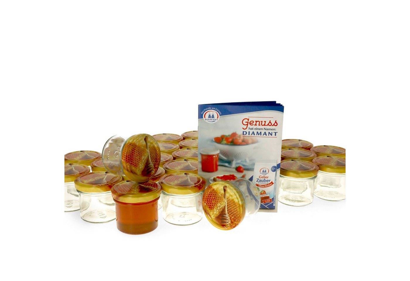 MamboCat Einmachglas 50er Set Sturzglas 125 ml Carino To 66 Deckel mit Honigwabe Rezeptheft, Glas von MamboCat