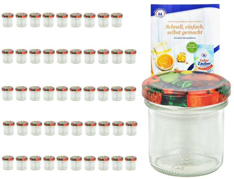 MamboCat Einmachglas 50er Set Sturzglas 167 ml To 66 Obst Dekor Deckel incl. Rezeptheft, Glas von MamboCat