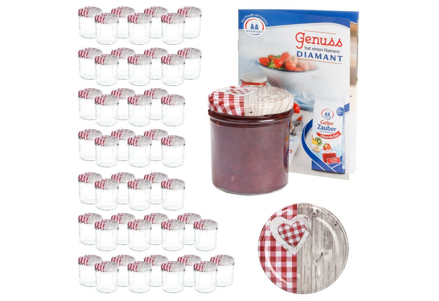MamboCat Einmachglas 50er Set Sturzglas 350 ml To 82 Deckel Holz-Herz rot incl. Rezeptheft, Glas MamboCat Einmachglas 50er Set Sturzglas 350 ml To 82 Deckel Holz-Herz rot incl. Rezeptheft, Glas von MamboCat