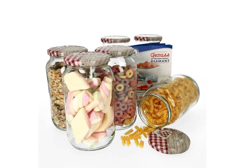 MamboCat Einmachglas 6er Set Rundglas 1062 ml To 82 Holz Herz rot Deckel incl. Rezeptheft, Glas MamboCat Einmachglas 6er Set Rundglas 1062 ml To 82 Holz Herz rot Deckel incl. Rezeptheft, Glas von MamboCat