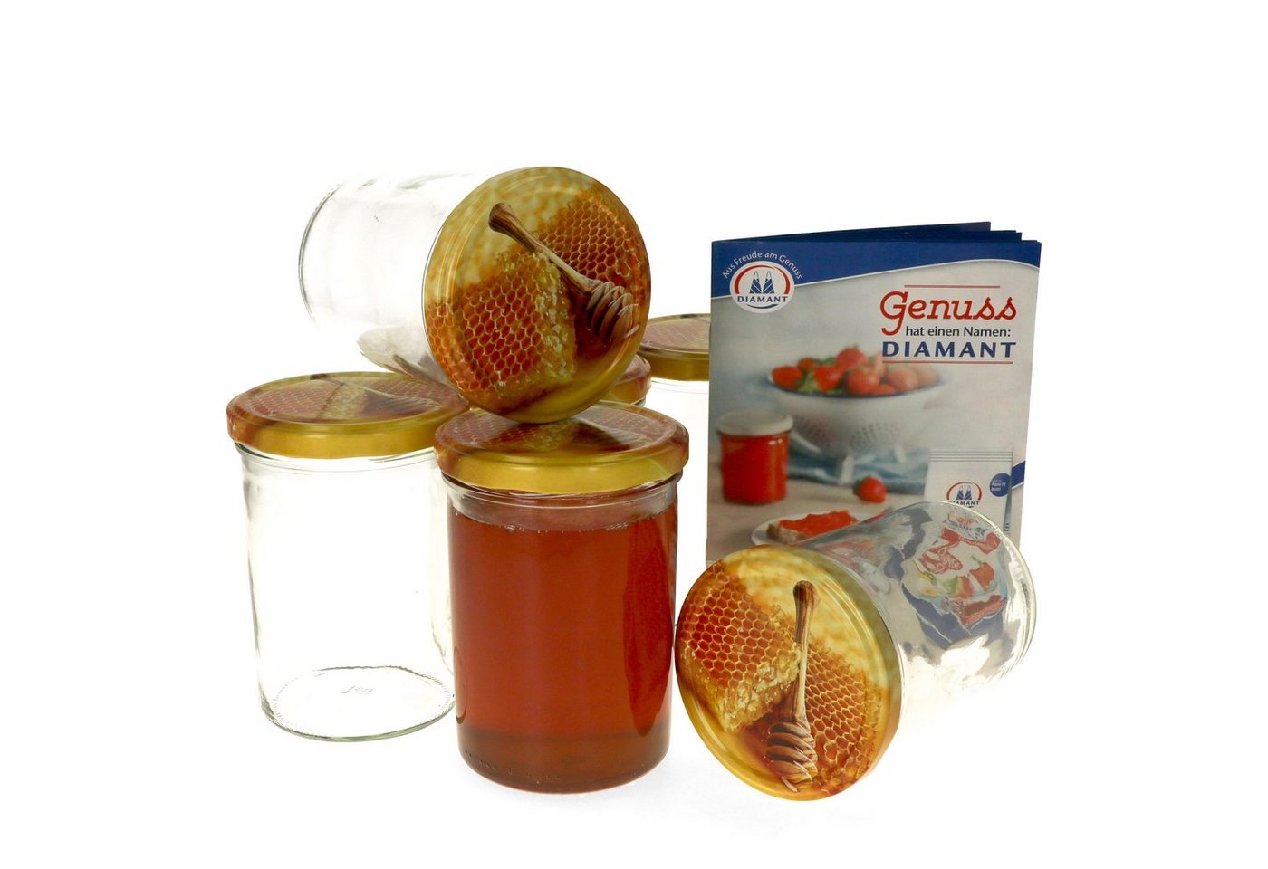 MamboCat Einmachglas 6er Set Sturzglas 435 ml Carino Deckel mit Honigwabe incl. Rezeptheft, Glas von MamboCat