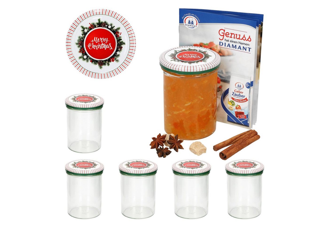 MamboCat Einmachglas 6er Set Sturzglas 435 ml To 82 Merry Christmas Deckel incl. Rezeptheft, Glas von MamboCat