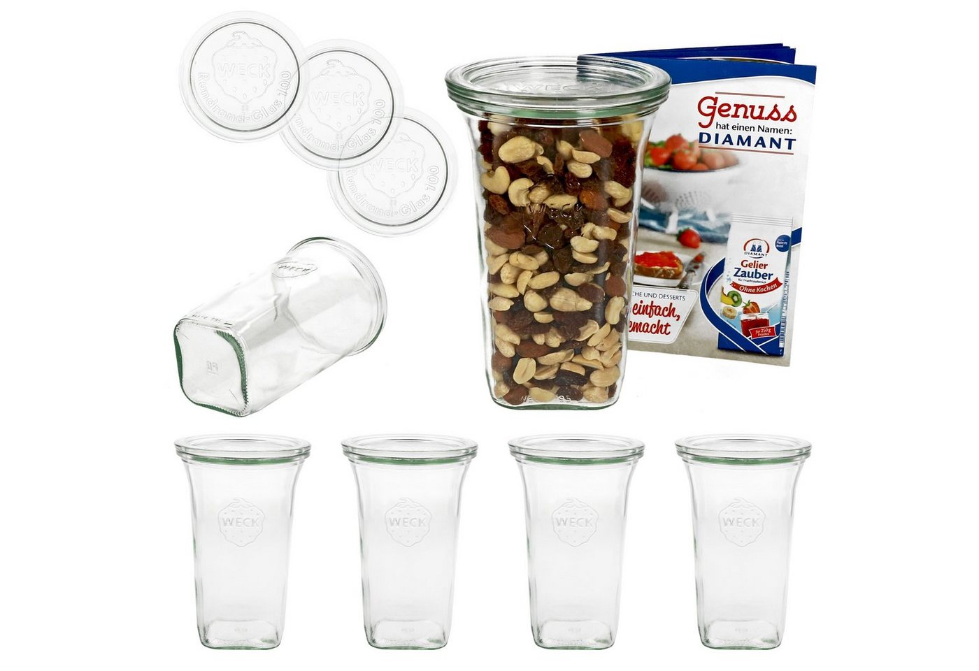 MamboCat Einmachglas 6er Set Weck Quentin 795 ml + 6 Glasdeckel mit Rezeptheft, Glas MamboCat Einmachglas 6er Set Weck Quentin 795 ml + 6 Glasdeckel mit Rezeptheft, Glas von MamboCat
