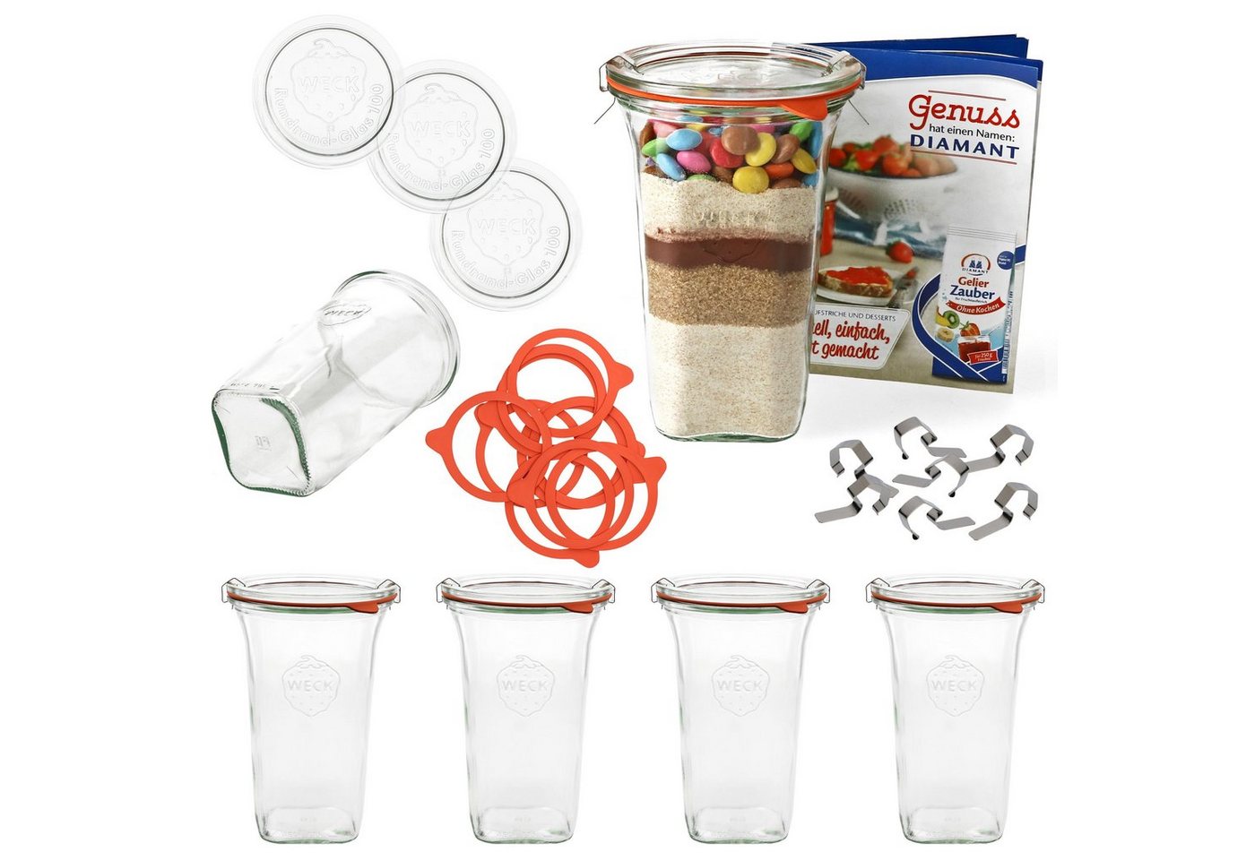 MamboCat Einmachglas 6er Set Weck Quentin 795 ml + Glasdeckeldeckel Einkochring Klammern, Glas MamboCat Einmachglas 6er Set Weck Quentin 795 ml + Glasdeckeldeckel Einkochring Klammern, Glas von MamboCat