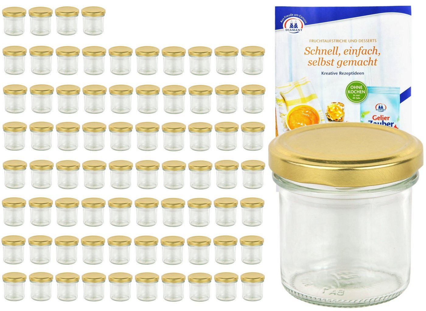 MamboCat Einmachglas 75er Set Sturzglas 167 ml To 66 goldener Deckel incl. Rezeptheft, Glas von MamboCat