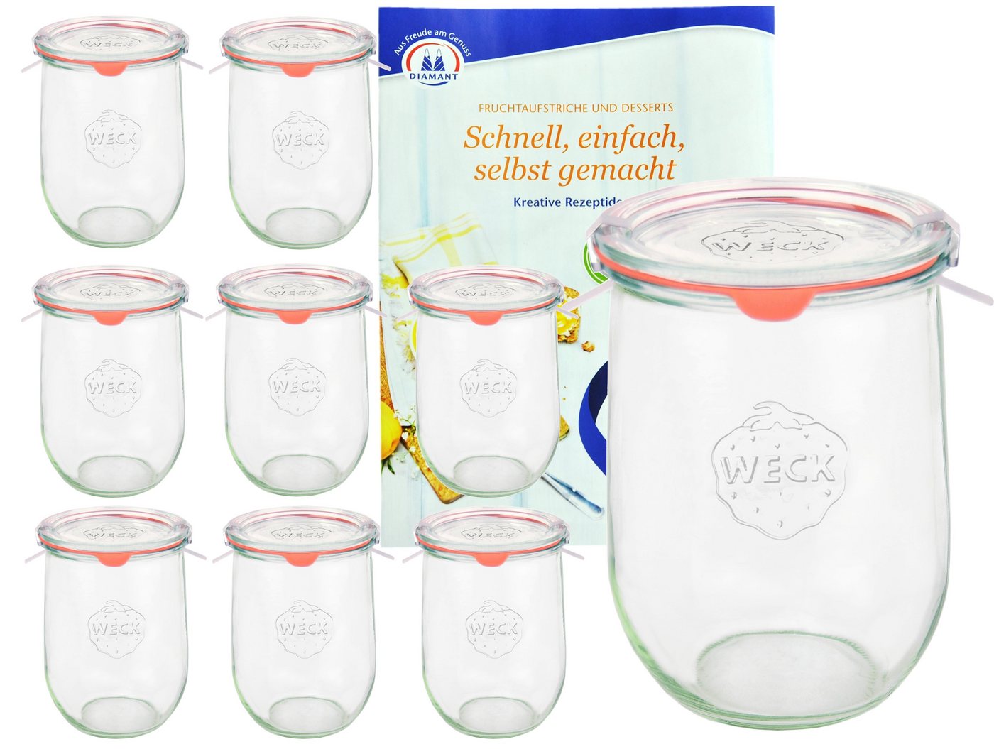 MamboCat Einmachglas 9er Set Weck Gläser 1062ml Tulpengläser Deckel Einkochringe Klammer, Glas MamboCat Einmachglas 9er Set Weck Gläser 1062ml Tulpengläser Deckel Einkochringe Klammer, Glas von MamboCat