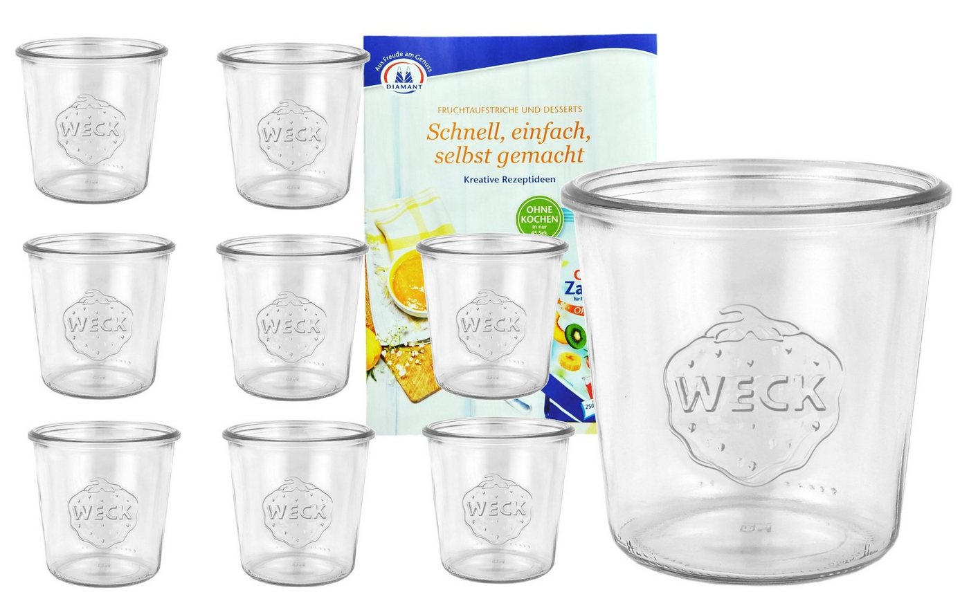 MamboCat Einmachglas 9er Set Weck Gläser 580ml Sturzgläser inkl. Gelierzauber Rezeptheft, Glas von MamboCat