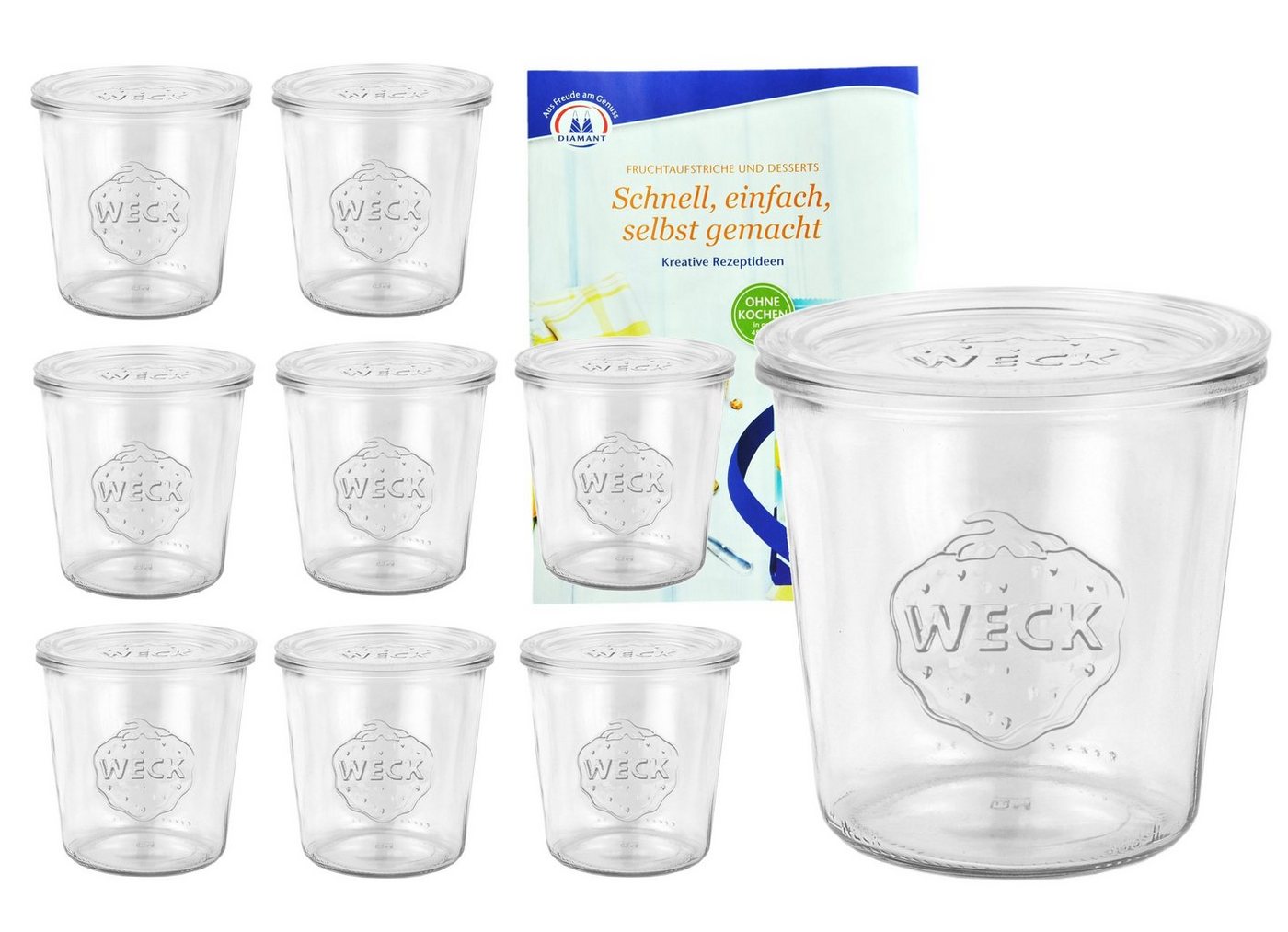 MamboCat Einmachglas 9er Set Weck Gläser 580ml Sturzgläser mit 9 Glasdeckeln + Rezeptheft, Glas von MamboCat