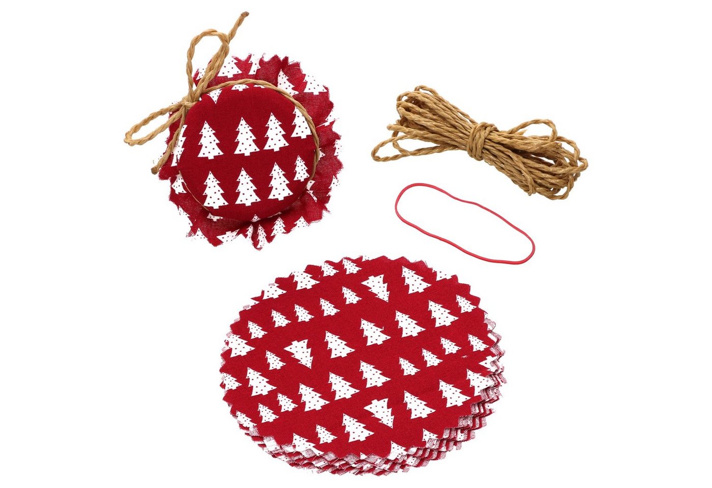 MamboCat Einmachglas Sturzglas Stoffdeckchen 10 Stk Tannenbaum rot + Gummiband + 4m Schnur, Baumwolle MamboCat Einmachglas Sturzglas Stoffdeckchen 10 Stk Tannenbaum rot + Gummiband + 4m Schnur, Baumwolle von MamboCat