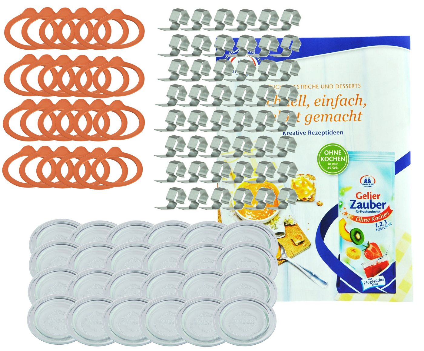 MamboCat Einmachglas Weck-Einkoch-Set 24 Glasdeckel 100 mm + Einkochring 100 mm + Klammern von MamboCat