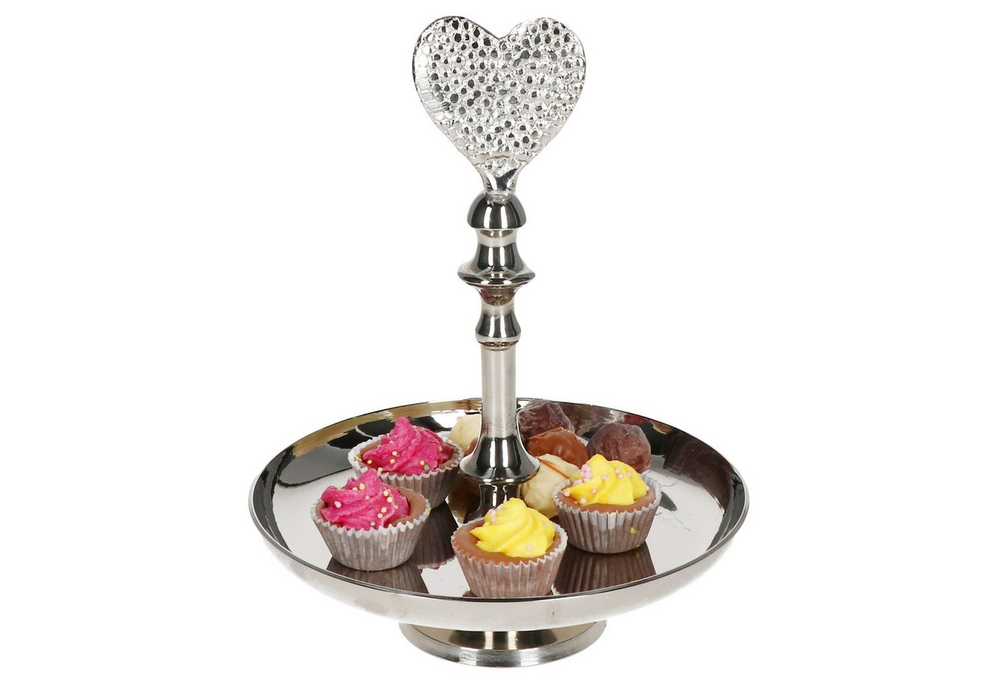 MamboCat Etagere LISE Etagere mit Herz glatt silber Ø16cm Servierplatten Cupcake, Aluminium von MamboCat