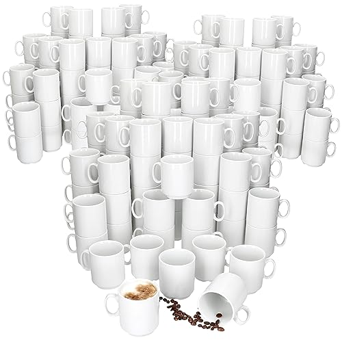 MamboCat Event 120er Set Kaffeebecher I 250 ml I weiße Porzellan-Becher mit Henkel 120 Personen I stapelbare Tassen für Heißgetränke wie Tee, Kakao, Latte Macchiato&Co I schickes Kaffee-Geschirr von MamboCat