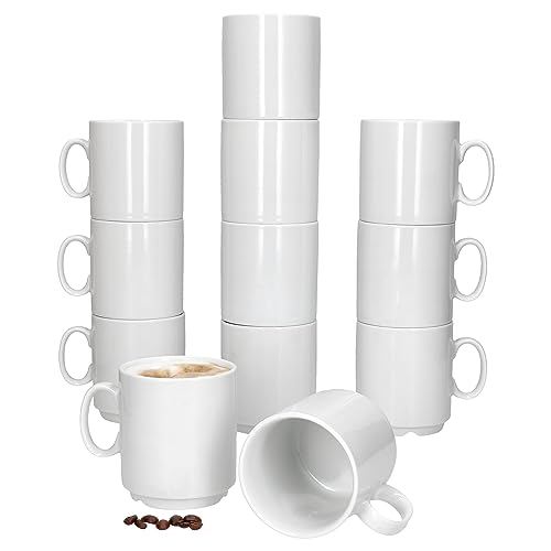 MamboCat Event 12er Set Kaffeebecher I 250 ml weiße Porzellan-Becher mit Henkel 12 Personen I stapelbare Tassen für Heißgetränke wie Tee, Kakao, Latte Macchiato & Co I schickes Kaffee-Geschirr von MamboCat