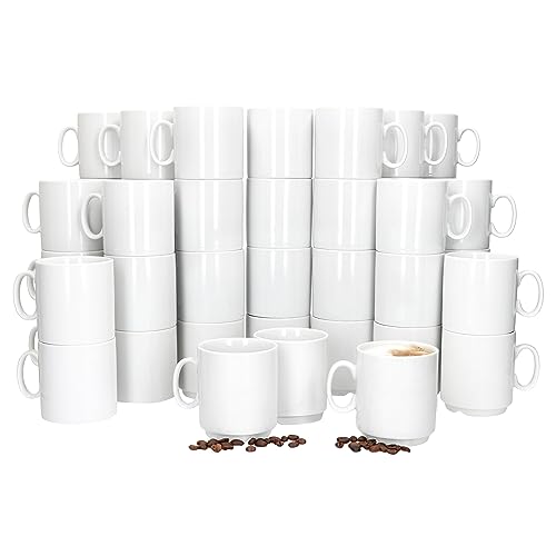 MamboCat Event 48er Set Kaffeebecher I 250 ml I weiße Porzellan-Becher mit Henkel 48 Personen I stapelbare Tassen für Heißgetränke wie Tee, Kakao, Latte Macchiato & Co I schickes Kaffee-Geschirr von MamboCat