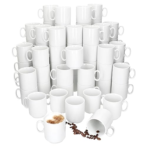 MamboCat Event 72er Set Kaffeebecher I 250 ml I weiße Porzellan-Becher mit Henkel 72 Personen I stapelbare Tassen für Heißgetränke wie Tee, Kakao, Latte Macchiato & Co I schickes Kaffee-Geschirr von MamboCat