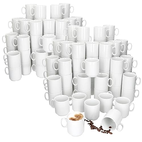 MamboCat Event 96er Set Kaffeebecher I 250 ml I weiße Porzellan-Becher mit Henkel 96 Personen I stapelbare Tassen für Heißgetränke wie Tee, Kakao, Latte Macchiato & Co I schickes Kaffee-Geschirr von MamboCat