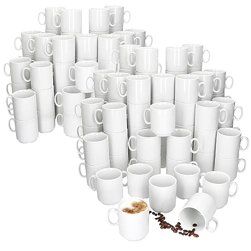 MamboCat Event 96er Set Kaffeebecher I 250 ml I weiße Porzellan-Becher mit Henkel 96 Personen I stapelbare Tassen für Heißgetränke wie Tee, Kakao, Latte Macchiato & Co I schickes Kaffee-Geschirr von MamboCat