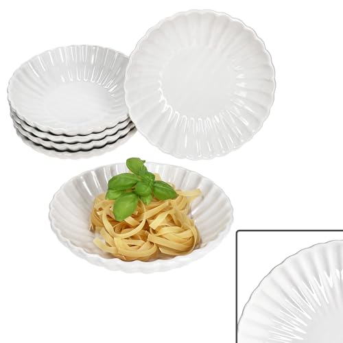 MamboCat Frida weiß 6er Set Suppenteller I 400 ml, Ø 20,2cm I Steingut-Teller mit Linien-Relief für 6 Personen I tiefe Teller für Salat, Suppe, Pasta & Co. für Frühstück, Mittag & Abendbrot von MamboCat