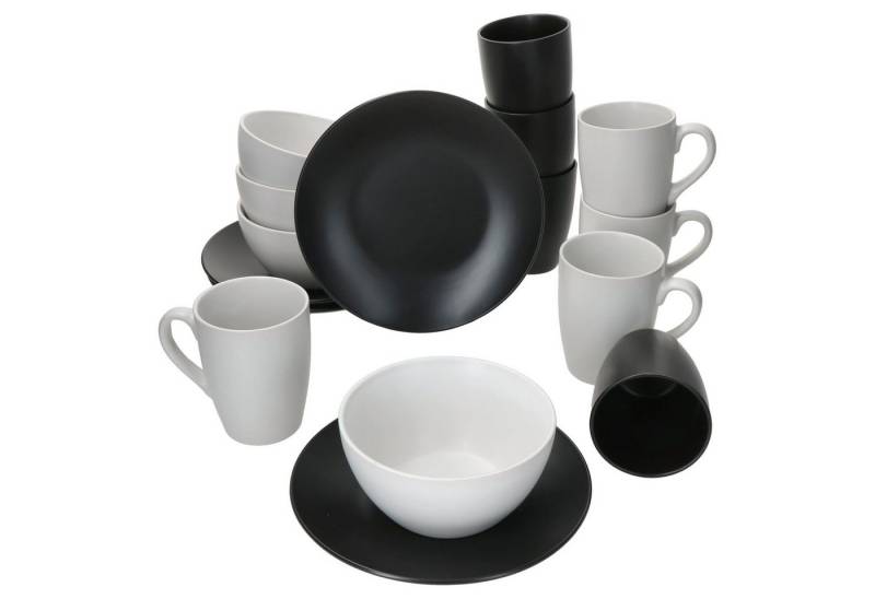 MamboCat Frühstücks-Geschirrset Nero Bianco 16-tlg. Frühstücksset Weiß Schwarz 4 Personen, Steingut von MamboCat