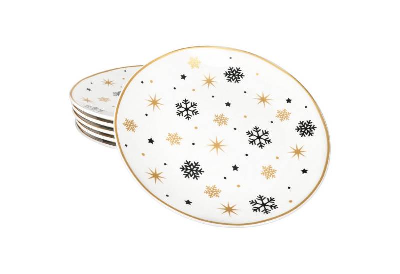 MamboCat Frühstücksteller 6x Stars schwarz & gold Kuchenteller Steingut 6 Pers. Dessertteller, Weihnachtsgeschirr, Weihnachten, Weihnachtsset, Geschirr von MamboCat