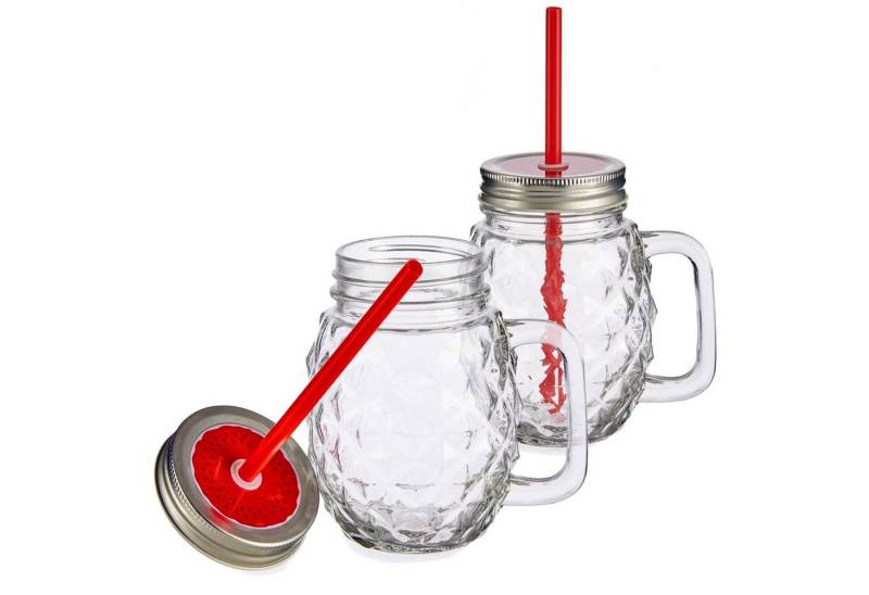 MamboCat Glas 2er Set Vivalto Sole Henkelbecher mit Strohhalm Rot 485ml, Glas von MamboCat
