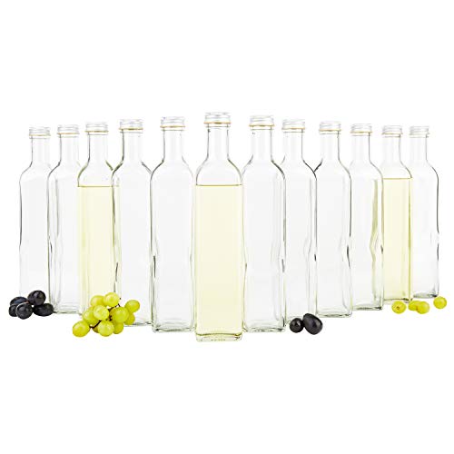 MamboCat Glasflaschen 500ml Marasca mit Schraubverschluss I 12 Leere Flaschen zum Befüllen - edle Likörflaschen Schnapsflaschen I geschäumter Deckel - luftdicht I Glasflasche 12 Stück von MamboCat