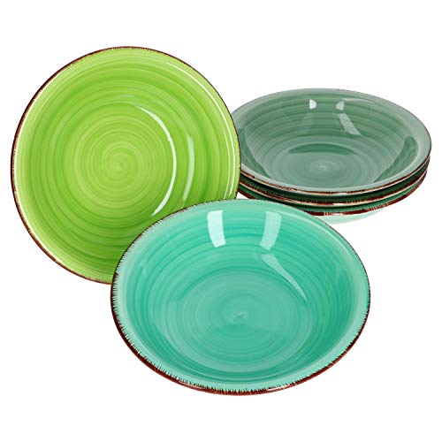 MamboCat Green 6 St. Suppen-Teller grün I robustes Steingut-Geschirr für 6 Personen I 6-er tiefe Teller-Set - mit modernem Strudel-Dekor im Landhaus-Stil I 6 Stück von MamboCat