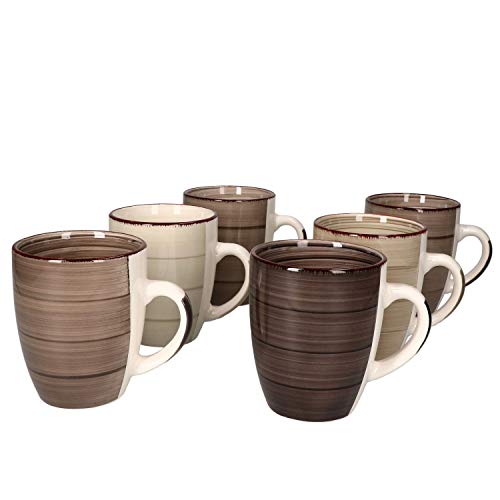 MamboCat Grey 6-er Kaffee-Becher-Set grau I graue Steingut-Tasse groß mit Strudel-Muster I Moderne Landhaus-Stil Jumbo-Tee-Tasse - Tea & Coffee Mug I 350 ml Kaffee-Tassen-Set groß 6 Stück von MamboCat