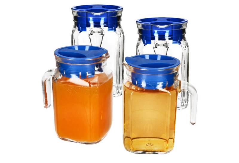 MamboCat Karaffe 4x KORA Kühlschrankkrug mit Deckel blau 0,5L Henkel Glas-Karaffe von MamboCat