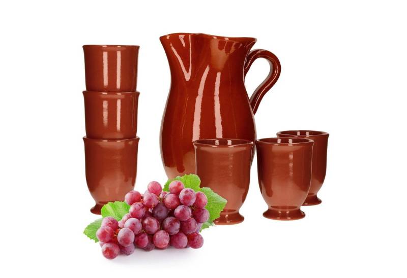 MamboCat Karaffe 7tlg.-Set: Tonkrug 1.9L + 6 Tonbecher 175ml Ton-Geschirr rotbraun von MamboCat