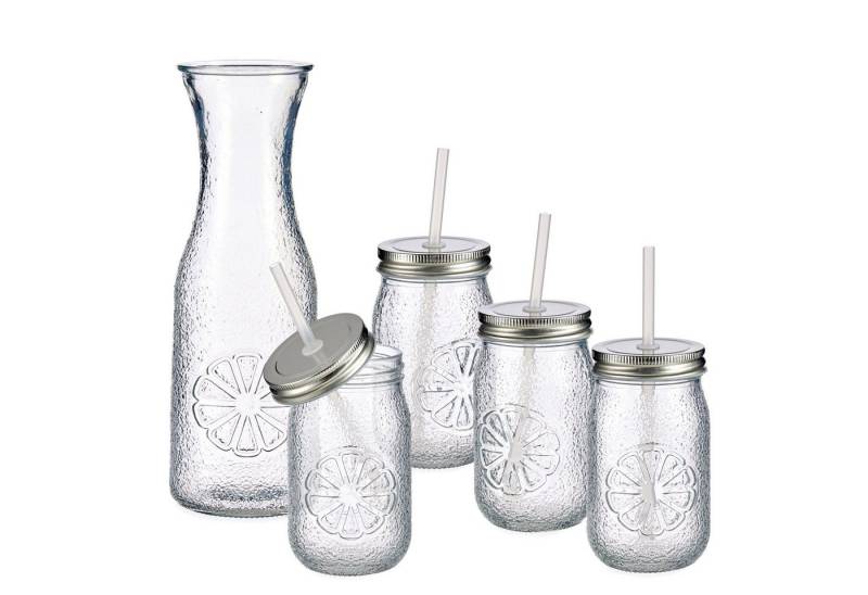 MamboCat Karaffe 5tlg Set Vivalto Lima Karaffe + 4x Glas mit Deckel und Strohhalm von MamboCat