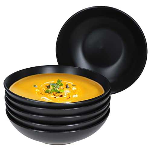 MamboCat Kattegat 6er Set Suppenteller tief I 500 ml I 6 Personen I Schwarz matt I Soup Bowl, Salat-Teller, Pasta, breite Schale I Steingut-Geschirr von MamboCat