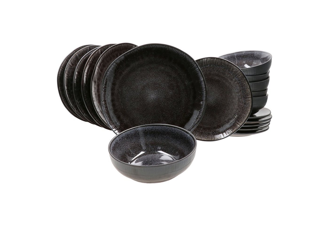 MamboCat Teller-Set 18tlg. Tellerset Zakynthos Reactive Glaze Schwarz- 24327312 von MamboCat