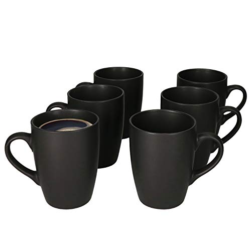 MamboCat Lampart Nero 6er Kaffeebecher-Set schwarz I Steingut-Tassen matt schwarz im modernen Ethno-Stil I Kaffeetassen-Set für 6 Pers. - Kaffeepott groß mit Henkel I Kaffee-Tasse schwarz 6 Stück von MamboCat