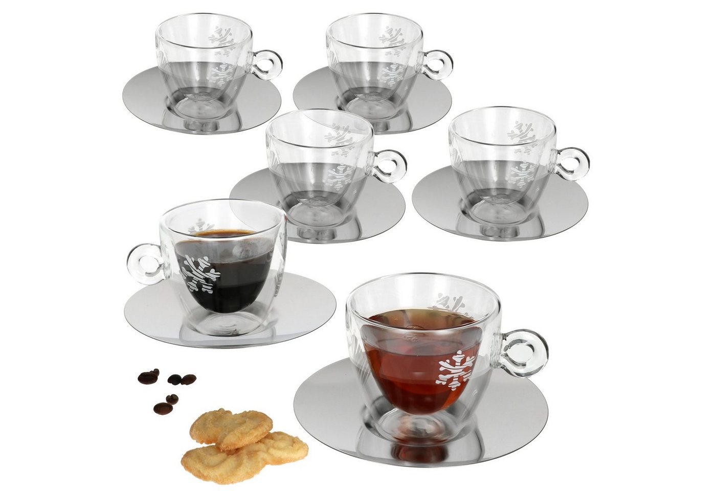 MamboCat Latte-Macchiato-Glas 6er Set Thermo Glastasse Christmas 165ml mit Untertasse, Glas von MamboCat