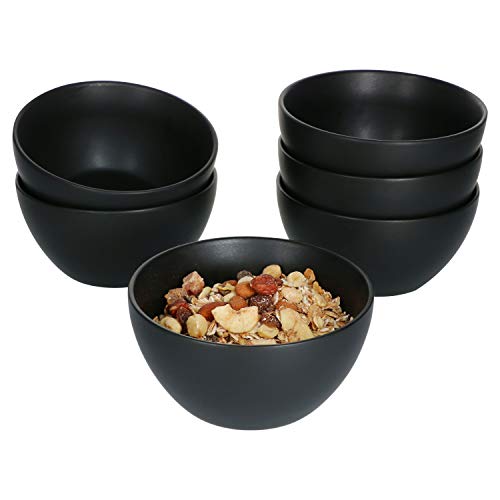 MamboCat Leopard Lampart Nero 6er Set Müsli-Schalen schwarz matt I Steingut-Schüssel-Set 6 Personen - Ø 14 cm I moderne Müsli-Schale im angesagten Ethno-Look I schwarze Müsli-Schüsseln 6 Stück von MamboCat